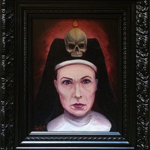</br>
<b>Jeremy Cross</b>
</br>
<i>Death Nun</i></br>
Oil on Reclaimed Wood</br>8 x 10 in • $500