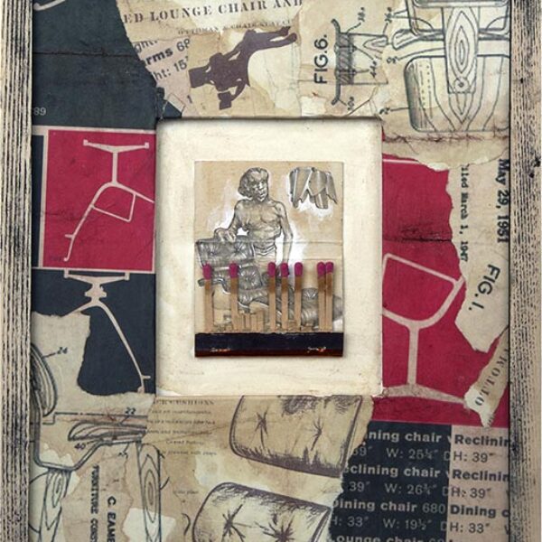 </br>
<b>Jason D'Aquino & Katy D'Aquino</b>
</br>
<i>Elephant Man</i></br>
Graphite on Matchbook, Collaged handmade Paper</br>8 x 11 in •  $1,200