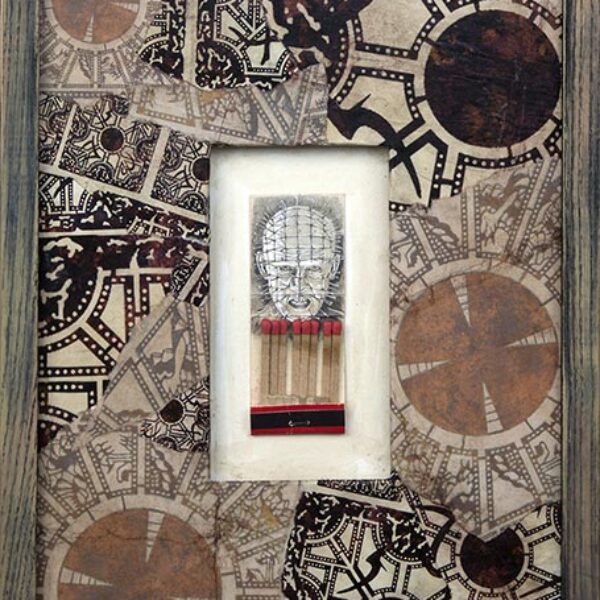 </br>
<b>Jason D'Aquino & Katy D'Aquino</b>
</br>
<i>Pinhead</i></br>
Graphite on Matchbook, Collaged handmade Paper</br>8 x 11 in •  $1,200