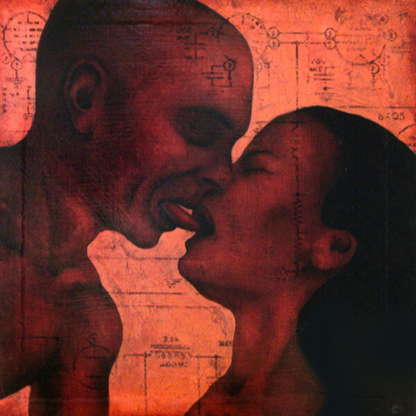 </br>
<b>Craig LaRotonda</b>
</br>
<i>The Special Kiss</i></br>
Acrylic and Lithograph on Wood</br>17" x 17"  •  $750