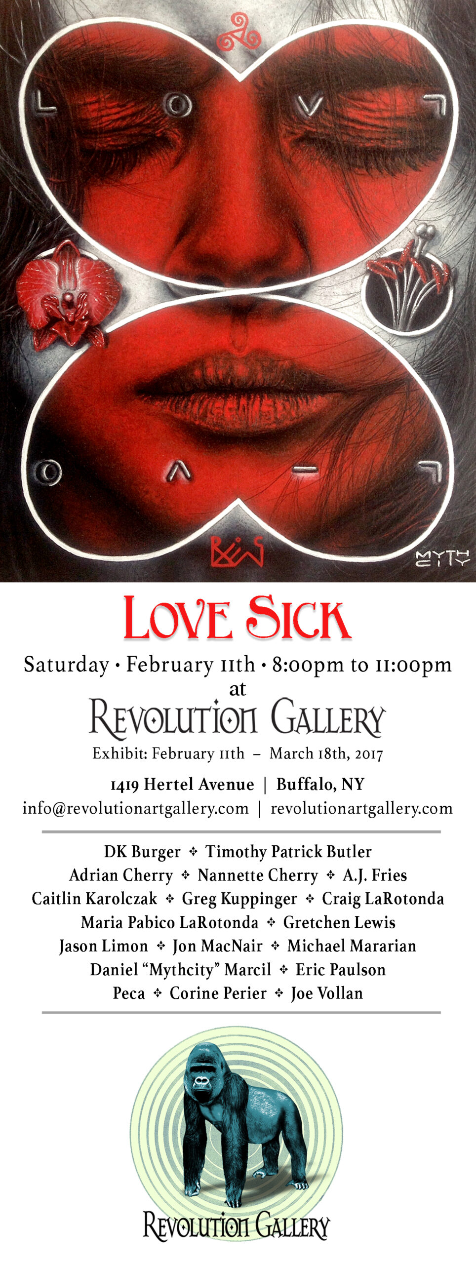LS_MC A poster for the love sick exhibit at revolution gallery.