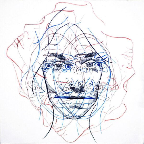 </br> <b>Tricia Butski</b> </br> <i>Lapse 1</i></br>Pen and ink on </br>wood coated in resin</br>6” x 6”   •  $200.