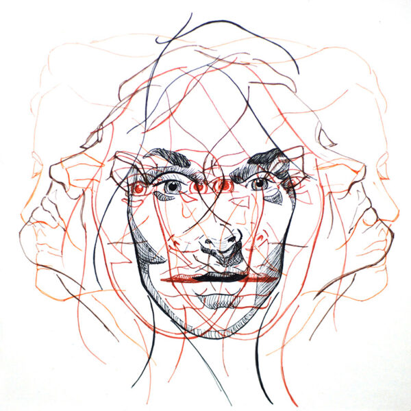 </br> <b>Tricia Butski</b> </br> <i>Lapse 2</i></br>Pen and ink on </br>wood coated in resin</br>6” x 6”   •  $200.