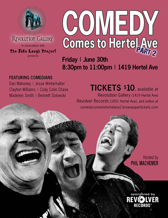 COMEDY_HERTEL4_lr-1-1 Comedy event poster with laughing faces.