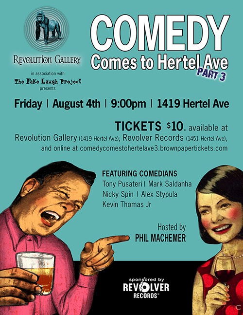 Comedy event poster with laughing couple.