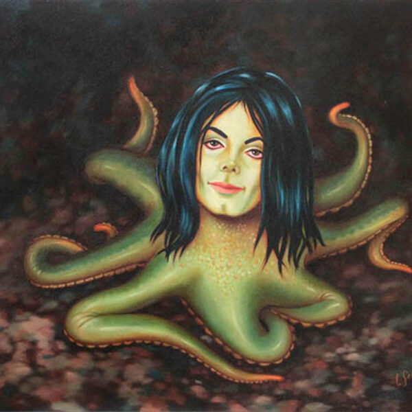 </br> <b>Isabel Samaras</b> </br> <i>Historia Animalia (King Pop Octopus)</i></br>Oil on Wood Panel</br>11” x 14”   •  $1800.</br><span style="font-size: 8pt;">Michael Jackson - "Man in the Mirror"