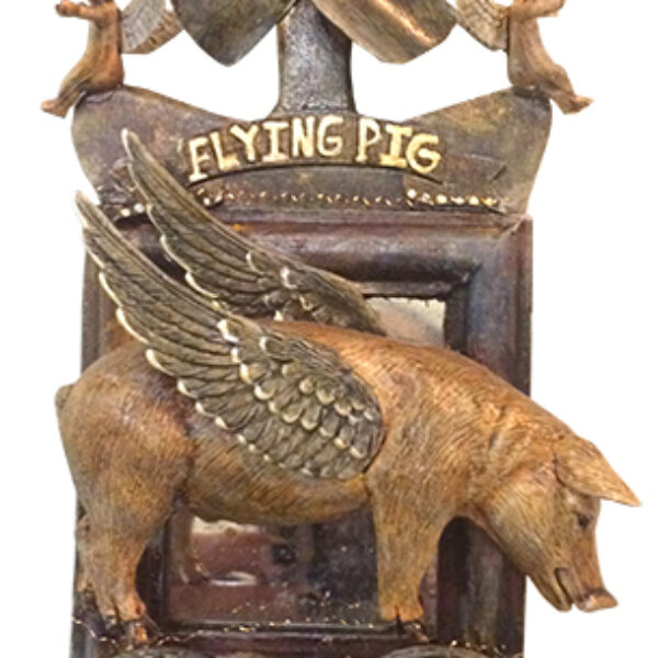 </br> <b>Deborah Petronio</b> </br> <i>Flying Pig</i></br>Mixed Media
</br>8” x 4” x 1” •  $300.<br><font size="+7"><font color="red">  •</font></font>