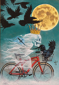 following_the_murder_ART_sm Ghost king cycling with crows, full moon.