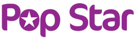 Purple "Pop Star" logo with white star.