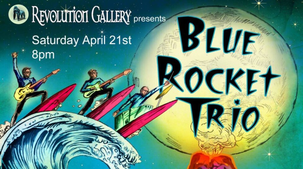 BRT_APRIL-1 Blue Rocket Trio concert poster illustration.