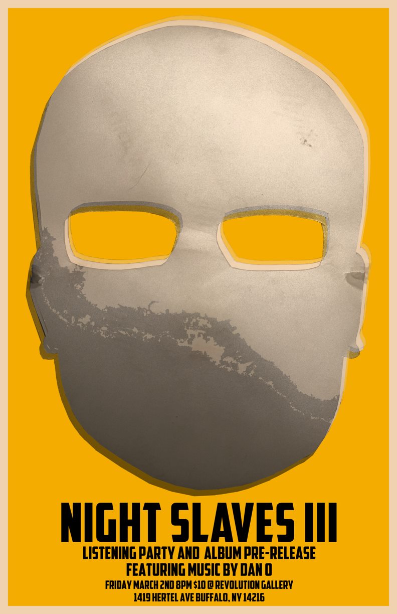 NS_IMAGE Mask illustration on yellow event poster.