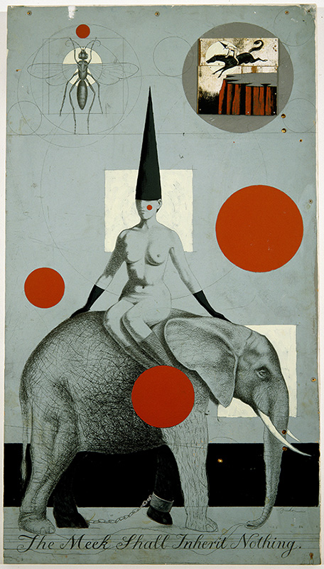 ANTHONY_FREDA_TheMeek_Original Surreal artwork of figure on elephant.