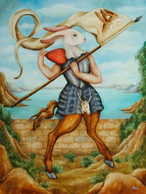Corine-Perier-_-Heart-of-Rabbit_lr Anthropomorphic rabbit warrior with banner.