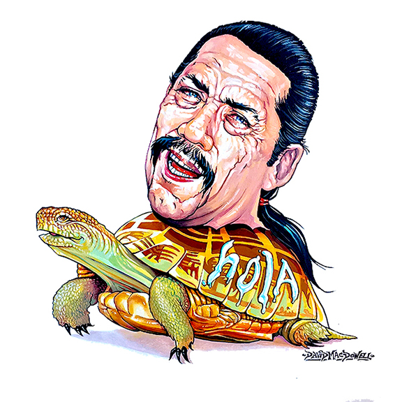 DAVE_MACDOWELL_YouFuckedWithTheWrongMexican_SM Man's head on turtle's body illustration.