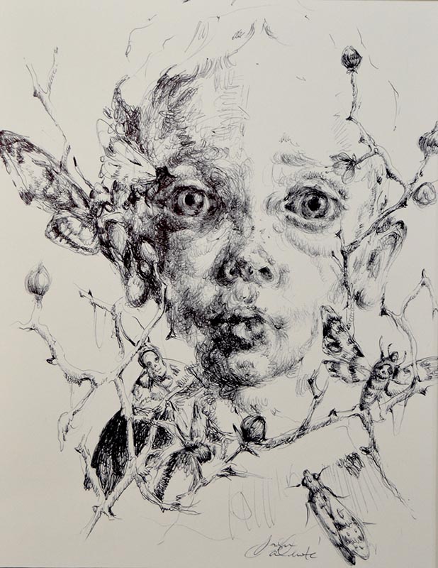 JACLYN_ALDERETElr Child's face with insects and branches drawing.