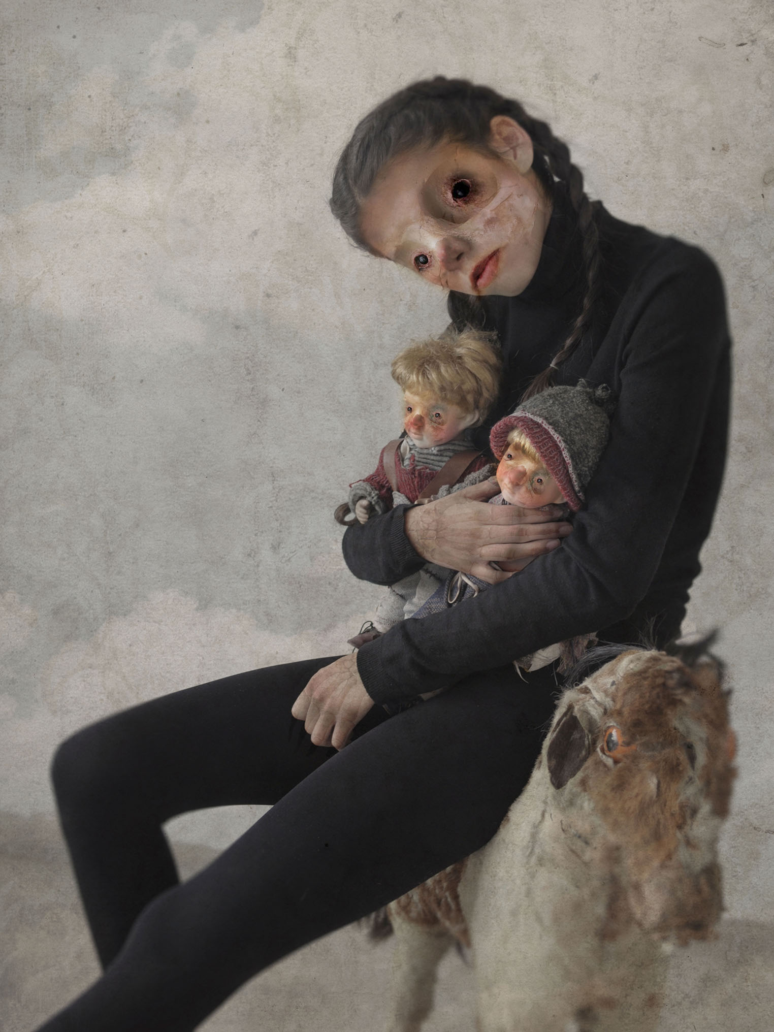 NANDRYSHA_Manina Surreal portrait of person with dolls.