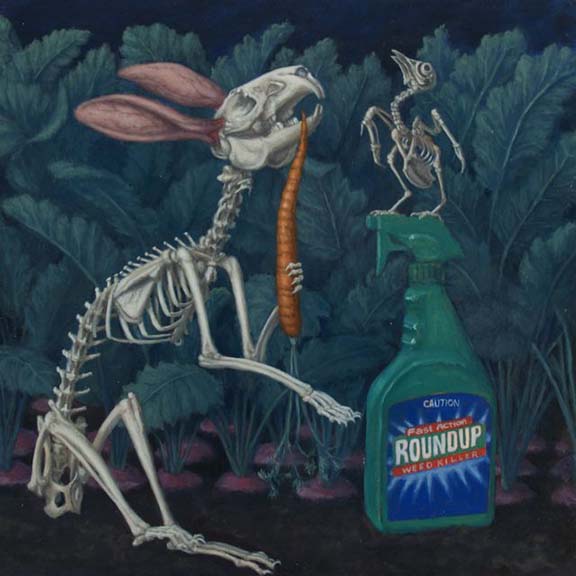 OLYMPUS DIGITAL CAMERA Skeleton rabbit with carrot beside weed killer.