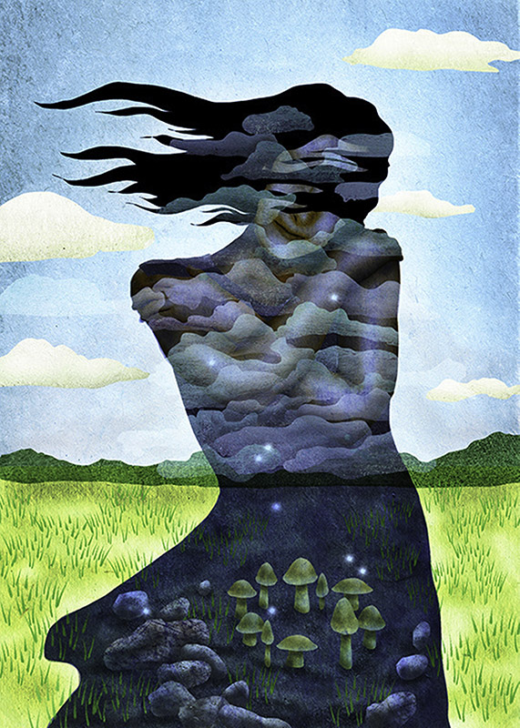 SHANNON_FRESHWATER_MELANCHOLY_FINAL Silhouette with nature elements and cloudy sky.