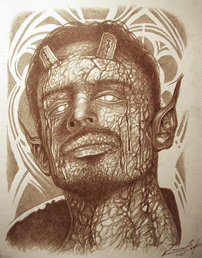 The_Enemy_Within_Vincent_castiglia-copy-1 Fantasy creature portrait with cracked skin texture.