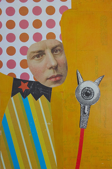 allen_crawford_thefool Abstract collage with face and geometric patterns.