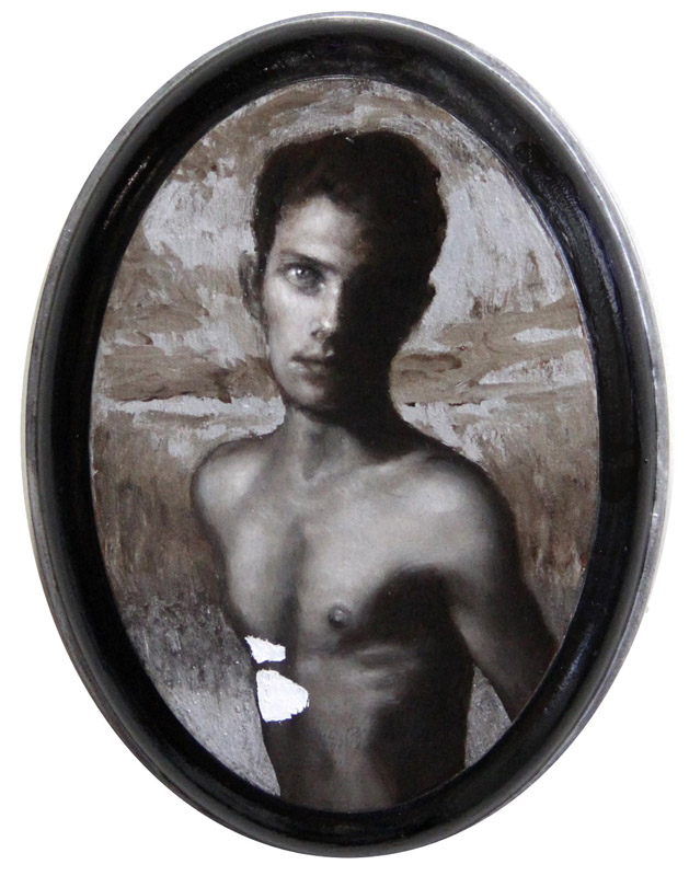 caitlinl_karolczak_silverskies_lr Oval portrait of a shirtless young man.