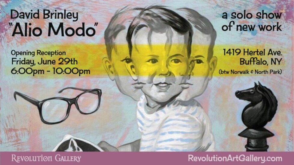 Art show flyer with vintage child illustration.