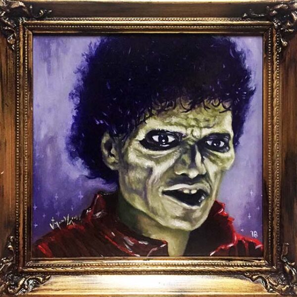 </br><b>Jeremy Cross</b> </br> <i>Thriller</i></br>Oil on Panel</br>8” x 8”   •  $300.</br><span style="font-size: 8pt;">Michael Jackson - "Thriller"