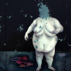 A painting of a woman with fat body and big breasts.