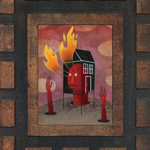 A painting of a fire hydrant on fire