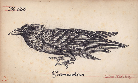 Daniel Martin Diaz  Raven
Pen and ink on end paper from the late 1800s9.5” x 5.75”  •  $800.