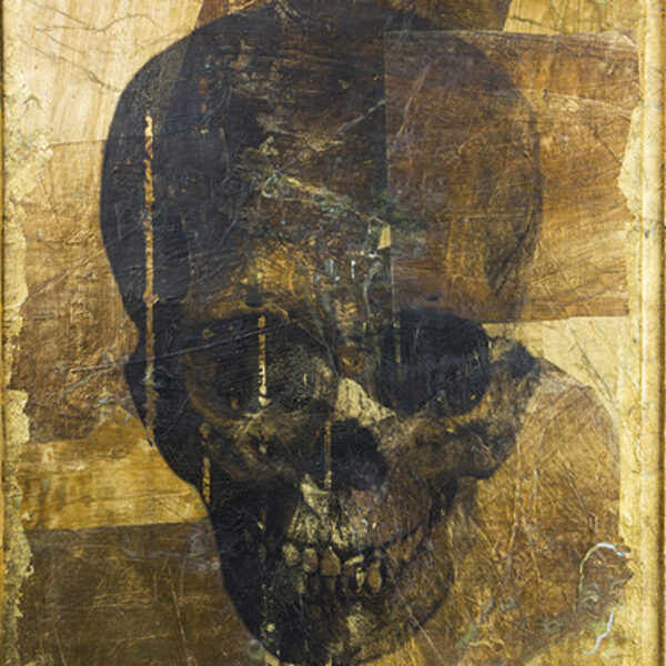 </br><b>Nick Pedersen</b> </br> <i>Memento</i></br>Ink Transfer on Gold Leaf, Reclaimed Frame</br>20” x 30”  •  $350. 
<br><font size="+9"><font color="red">  •</font></font>