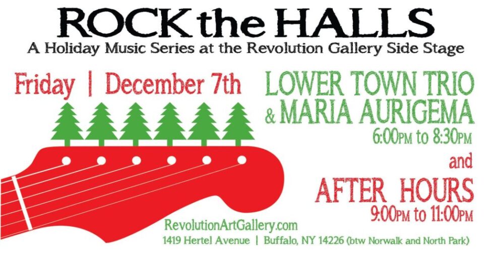 HOLIDAY_WALK_DEC7TH-1 Holiday music event poster with guitar design.