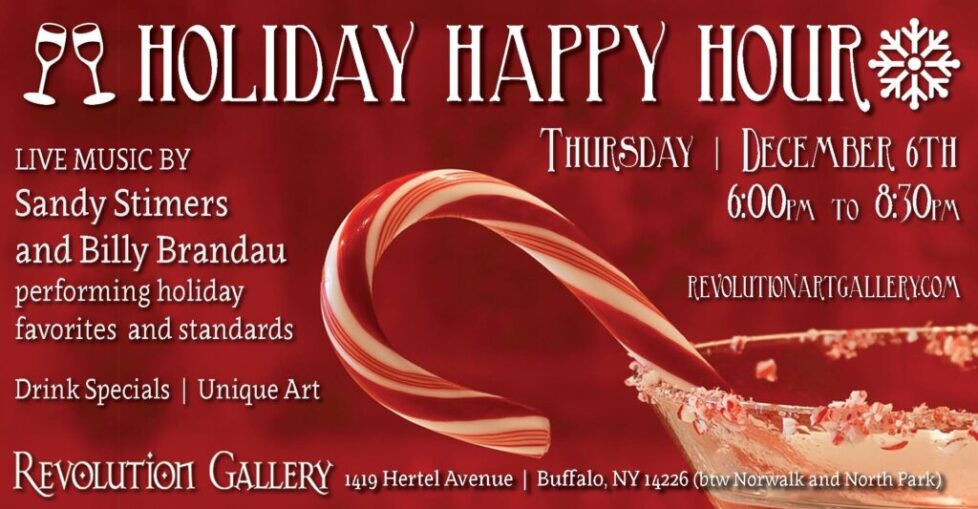 SANDY_DEC6TH-1 Holiday Happy Hour event announcement poster.