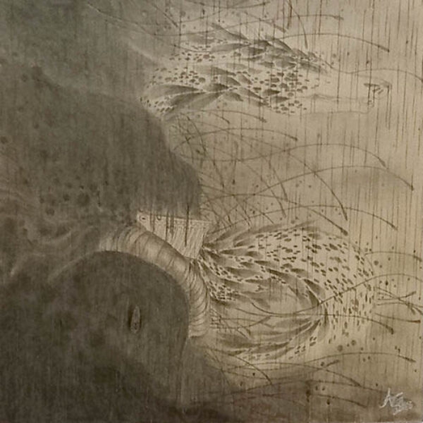 </br><b>Anugerah Gee</b> </br> <i>Here We Go</i></br>Graphite on self-cut plywood</br>5” x 5”  •  $200.</br>