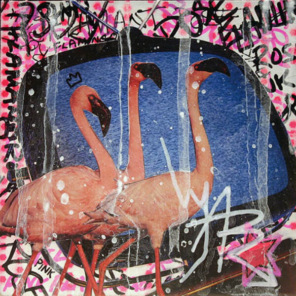 </br><b>Jesse Bouffard</b> </br> <i>Pink Flamingo</i></br>Mixed media</br>5” x 5”  •  $140.</br>