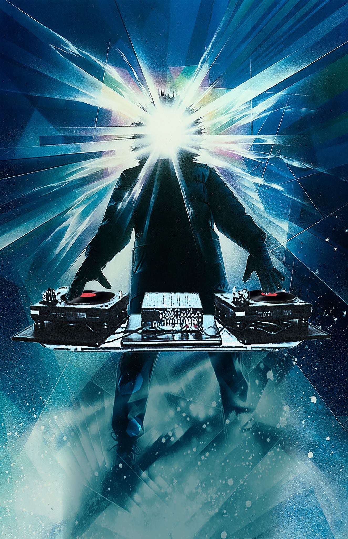 DJ_DONUT-1 DJ with glowing head and turntables.