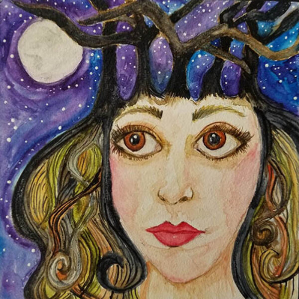 </br><b>Tina Lynn Ellis</b> </br> <i>Night's Vision</i></br>Watercolor on aquaboard</br>5” x 5”  •  $100.</br>