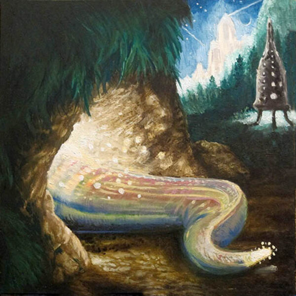 </br><b>Herman James</b> </br> <i>An Interplanetary Alien Visitor</i></br>Oil paint on prepared board</br>5” x 5”  •  $200.</br>