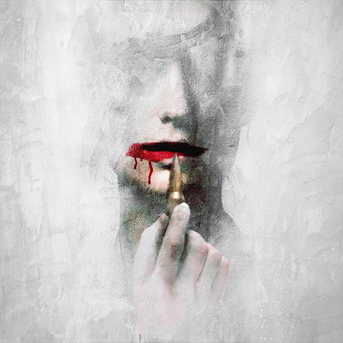 SARNADAS_Lady-Death A woman with red lipstick holding a gold key.
