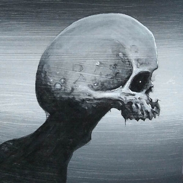 </br><b>Thomas Webb</b> </br> <i>Skull 0001</i></br>Acrylic, ink on board</br>5” x 5”  •  $60.</br><font size="+9"><font color="red">  •</font></font>