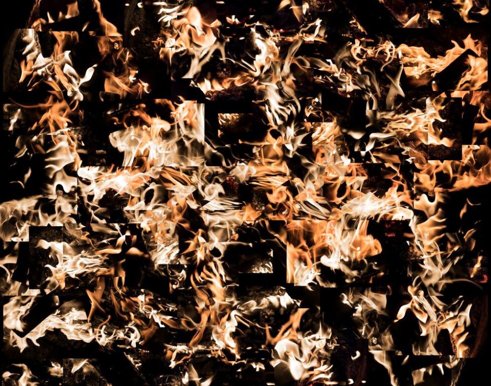 LC_FEB22nd-1-1 Abstract pattern of interwoven flames and shapes.