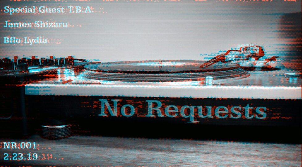 NO_REQUESTS-1 Turntable with "No Requests" text glitch effect.