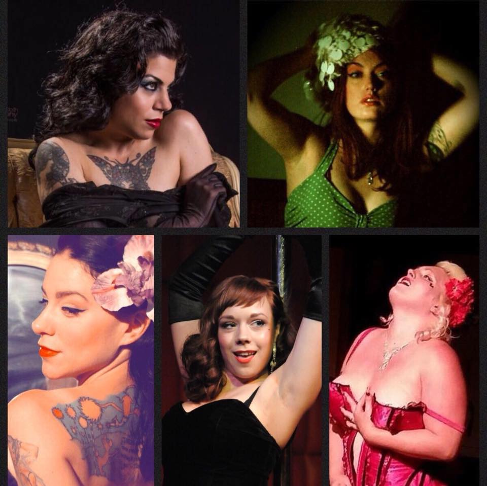 stripteasers-1 Five women in glamorous, vintage-style poses.