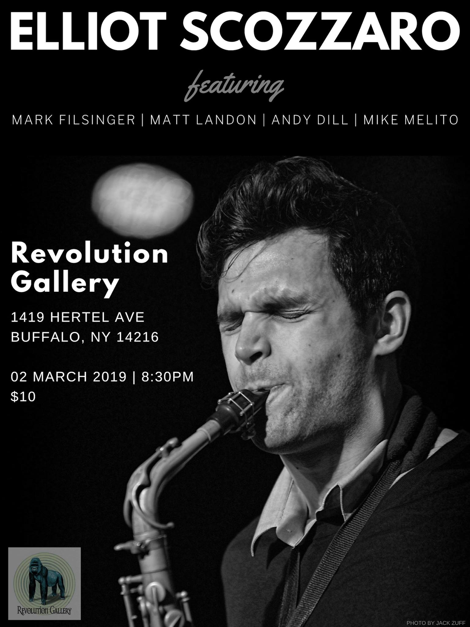 elliott_scozarro-1 Musician playing saxophone at Revolution Gallery.