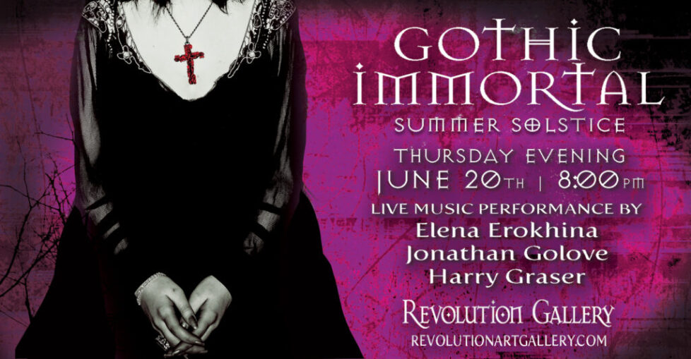 Print Gothic-themed event poster with performer details.