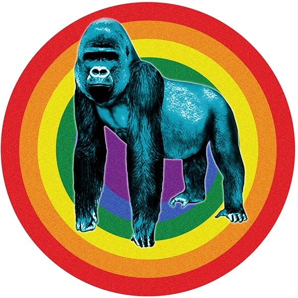 RG_PRIDE_LOGO-1 Blue gorilla on rainbow circle background.
