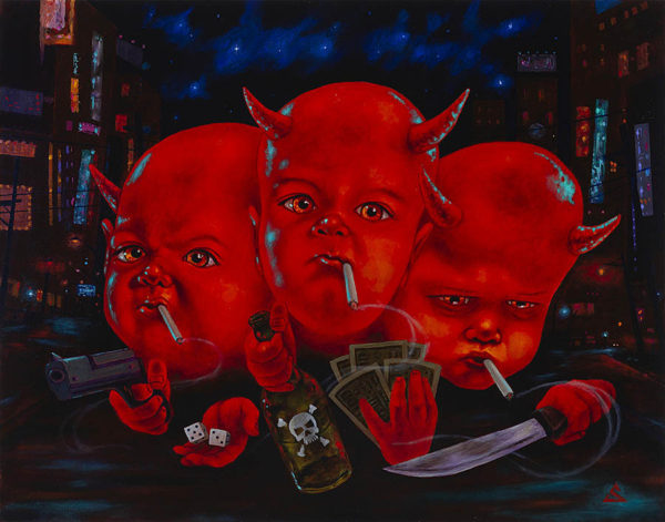 Three Red Figures Painting by Sean Madden at Revolution Gallery