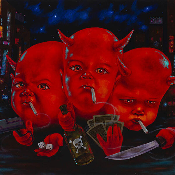 </br><b>Sean Madden</b></br><i>Satan for President</i></br>Oil on masonite<br>24” x 30” •  $1800.  <br>
