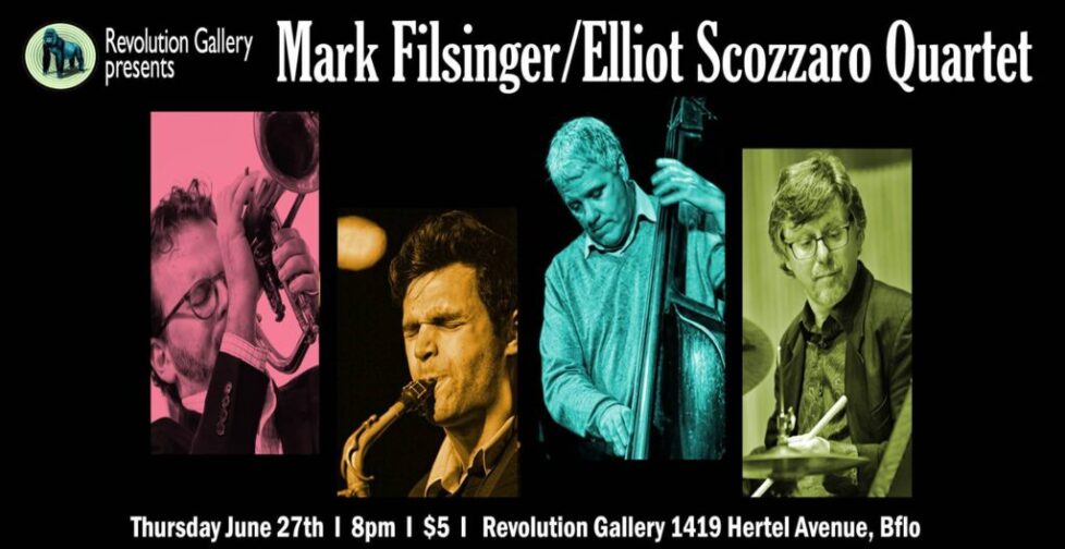 eliott_scozarro_quartet-1 Jazz quartet promotional poster with musicians.
