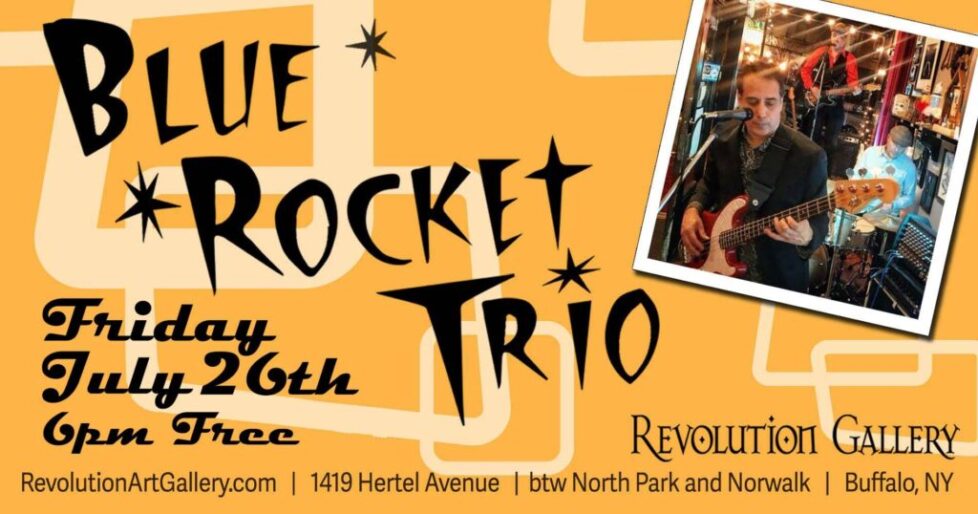 BRT_SRS-1-1 Blue Rocket Trio event poster, Revolution Gallery.